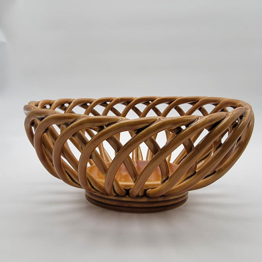 Vintage Eucalyptus Stoneware Woven Pottery Basket