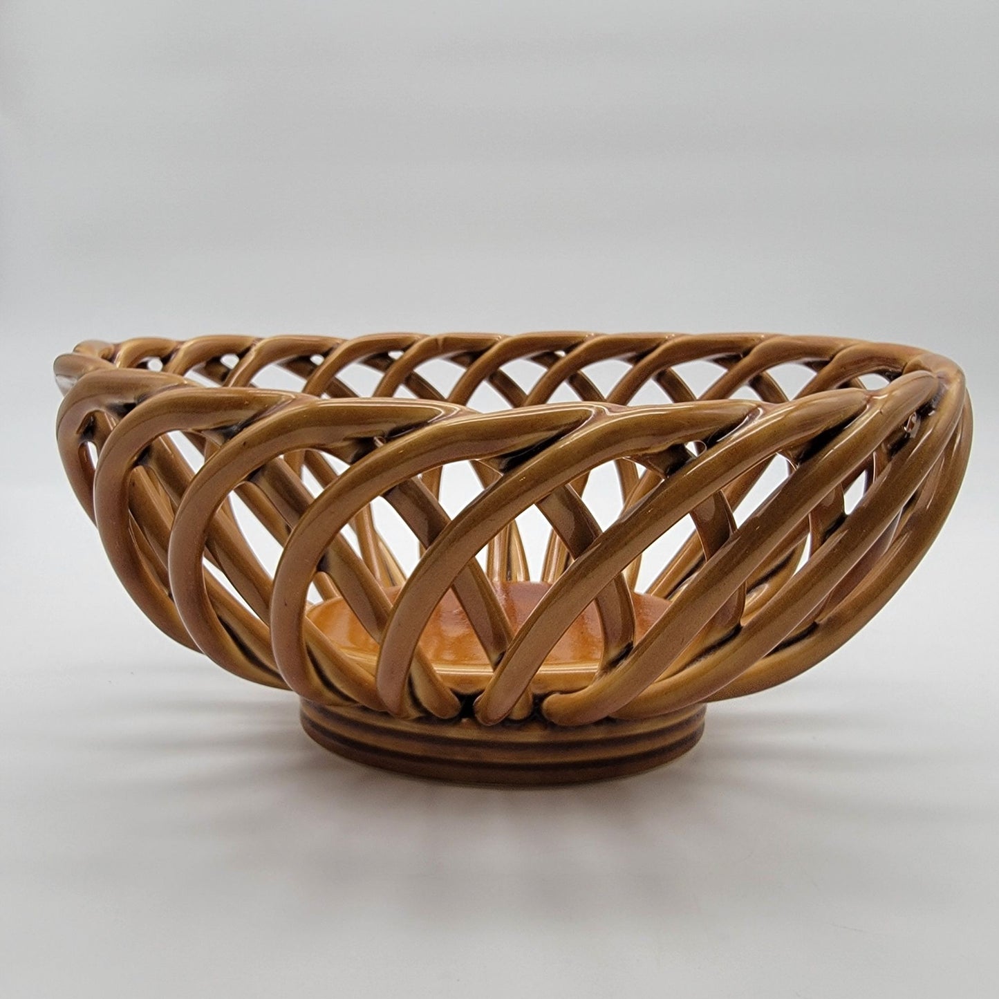 Vintage Eucalyptus Stoneware Woven Pottery Basket