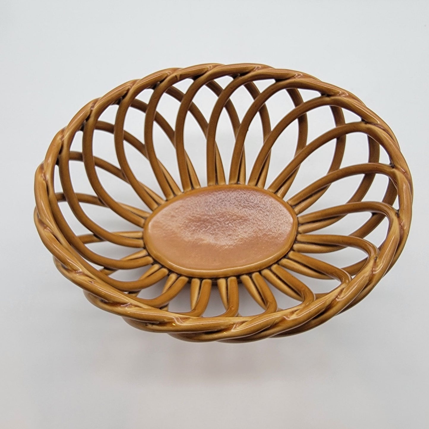 Vintage Eucalyptus Stoneware Woven Pottery Basket
