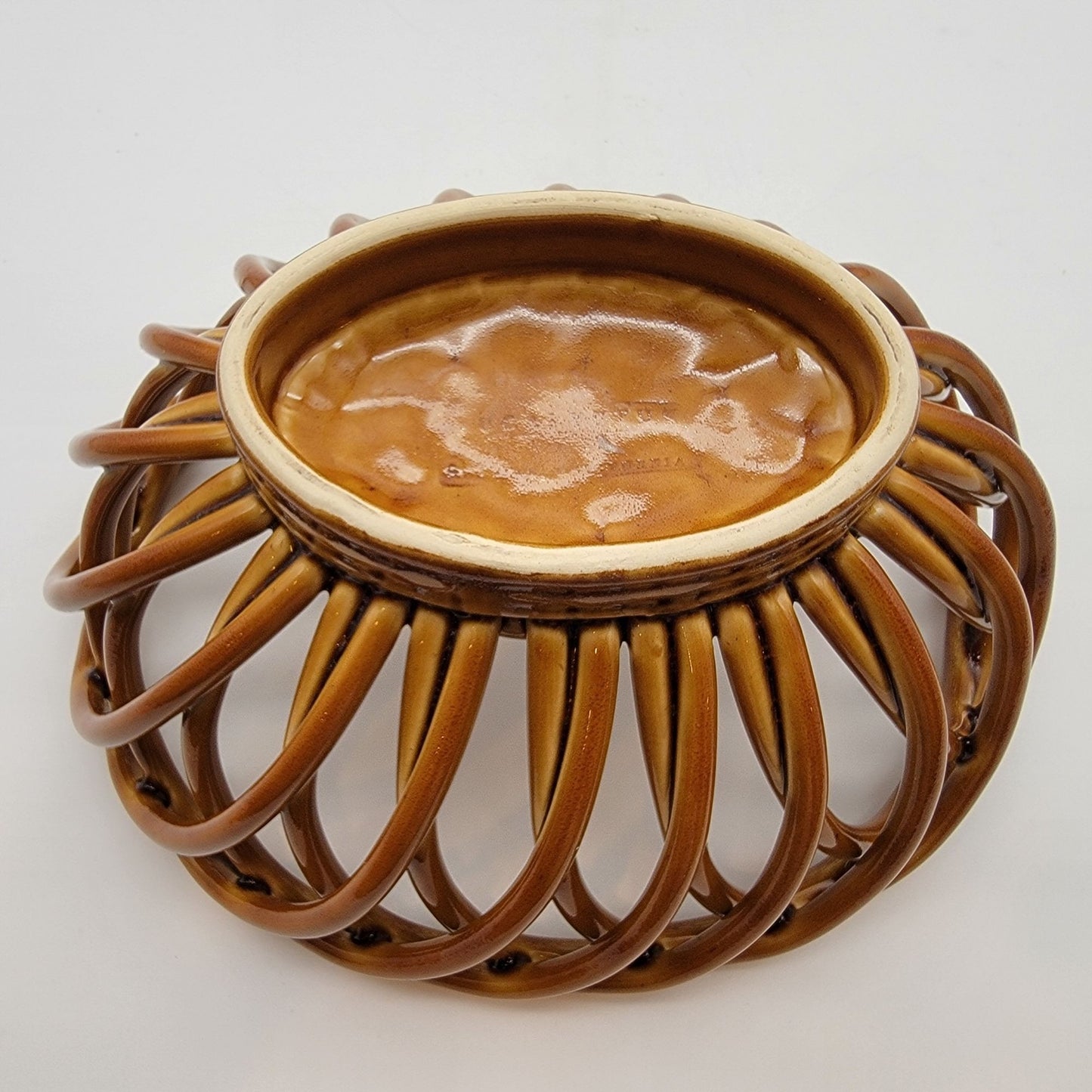 Vintage Eucalyptus Stoneware Woven Pottery Basket