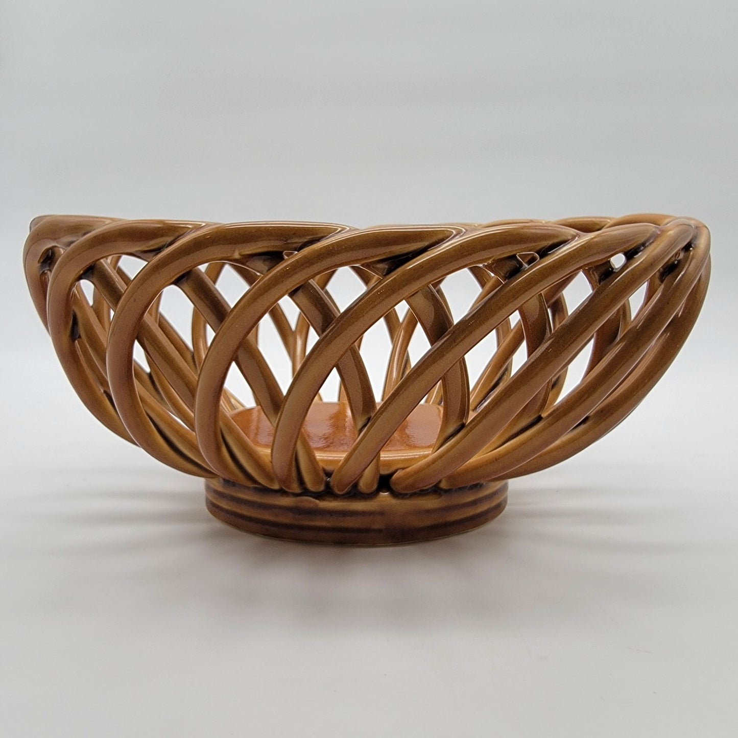 Vintage Eucalyptus Stoneware Woven Pottery Basket