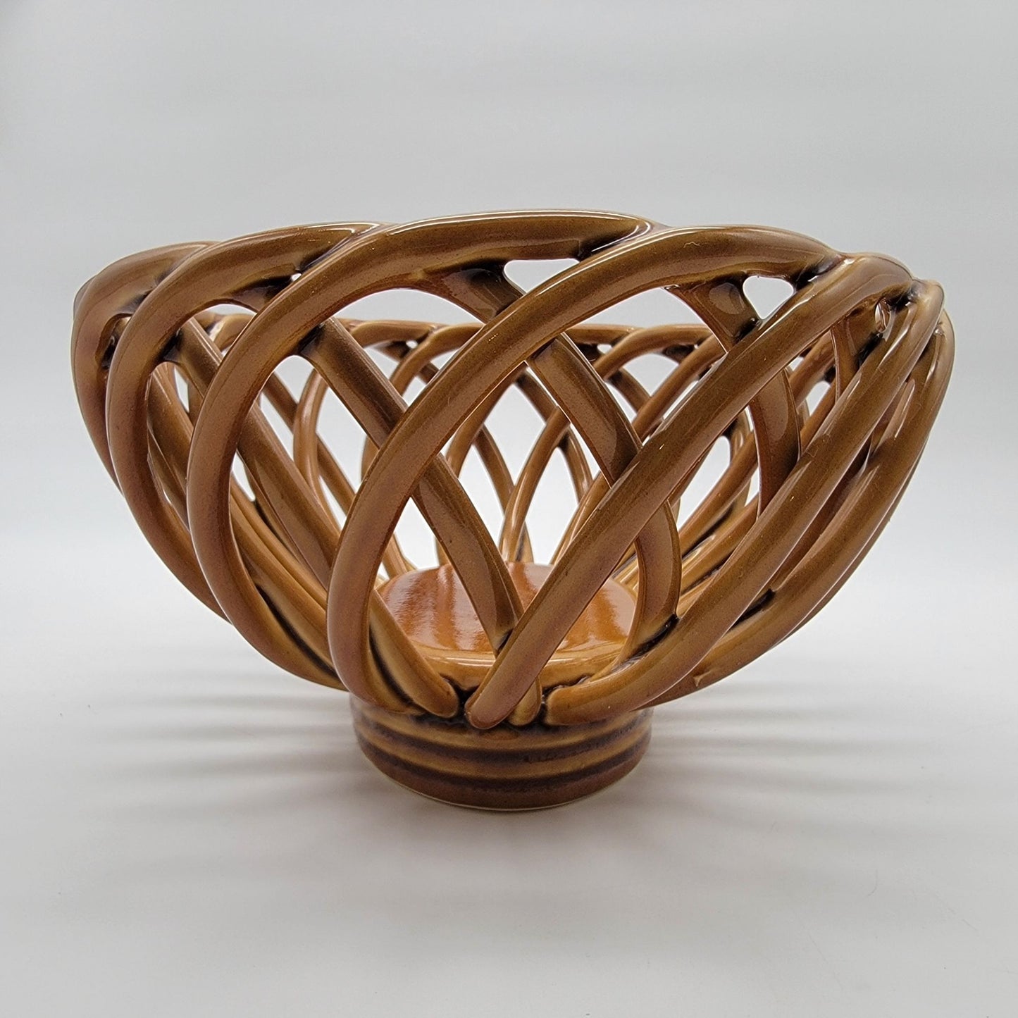 Vintage Eucalyptus Stoneware Woven Pottery Basket