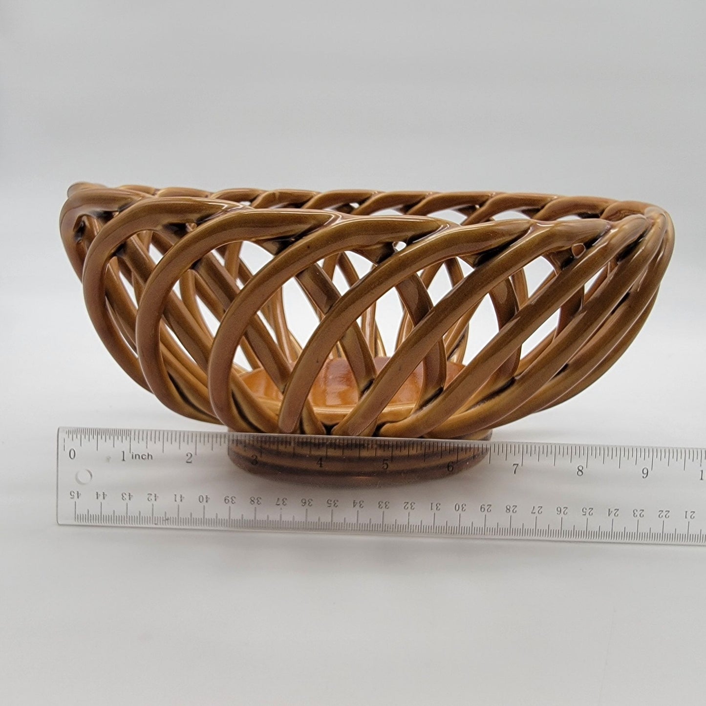 Vintage Eucalyptus Stoneware Woven Pottery Basket