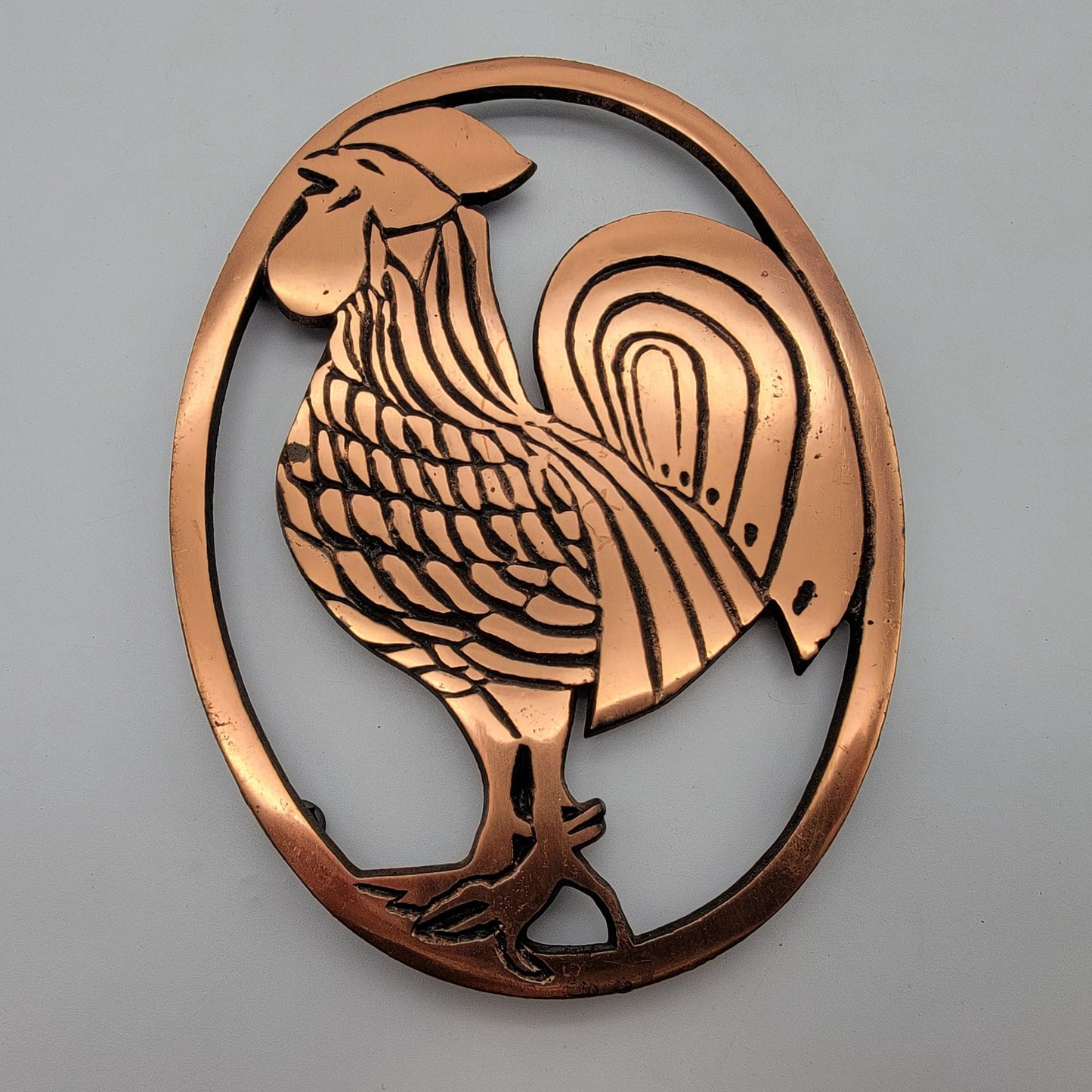 Vintage Copper-Tone Cast Iron Rooster Trivet