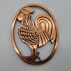 Vintage Copper-Tone Cast Iron Rooster Trivet