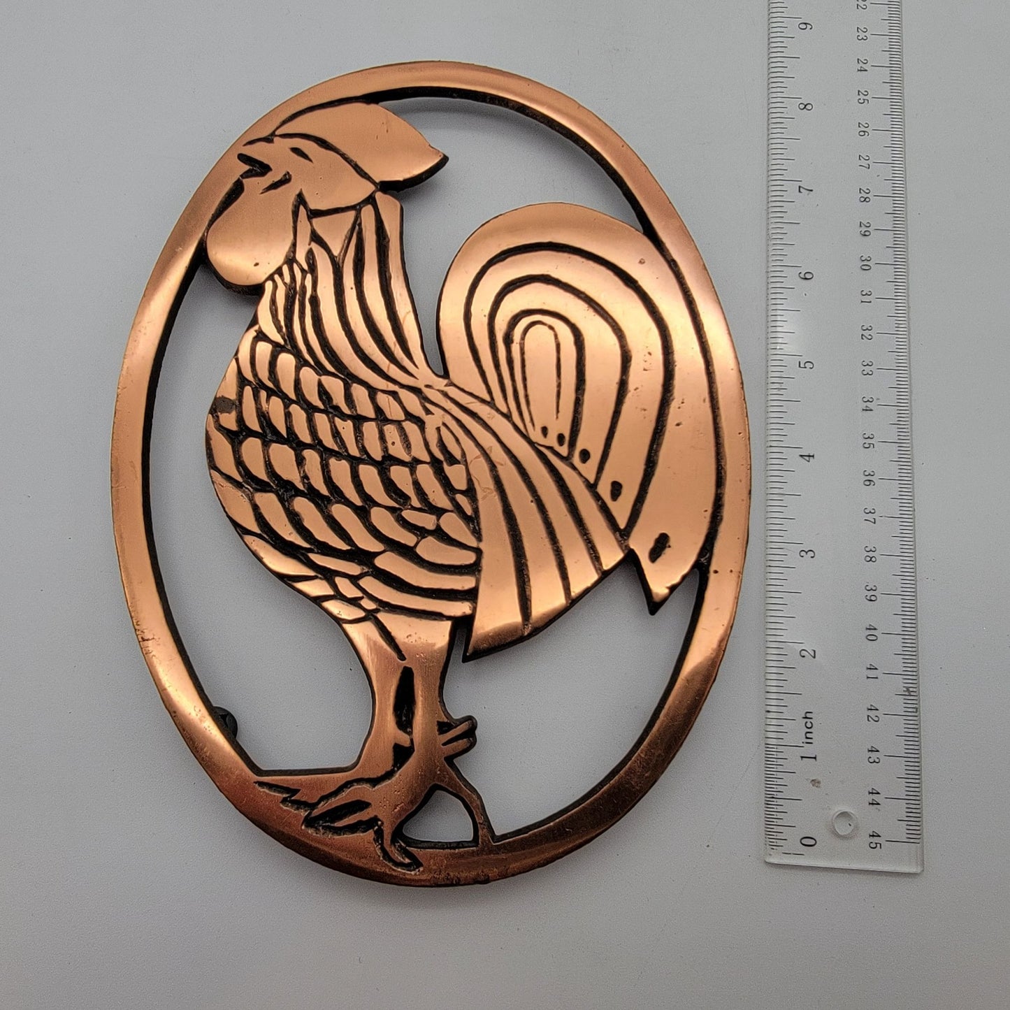 Vintage Copper-Tone Cast Iron Rooster Trivet
