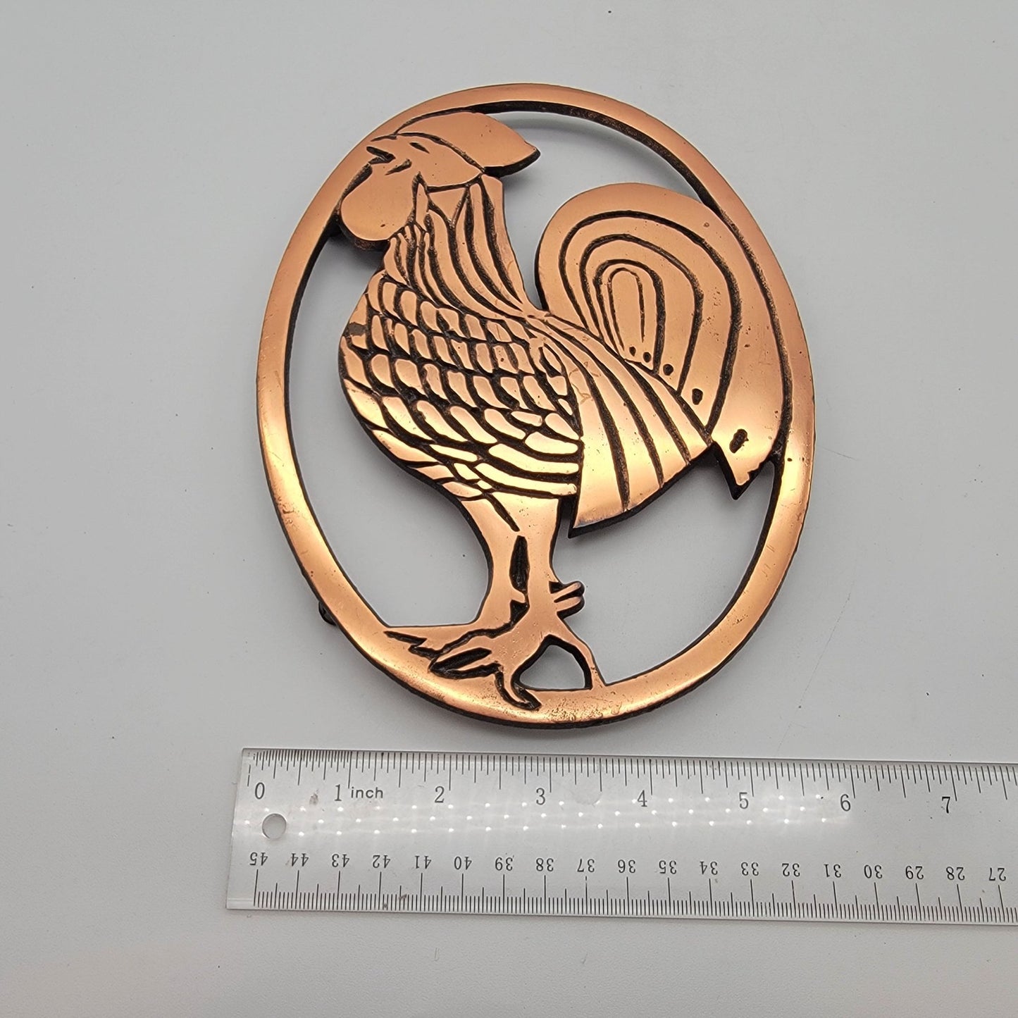 Vintage Copper-Tone Cast Iron Rooster Trivet