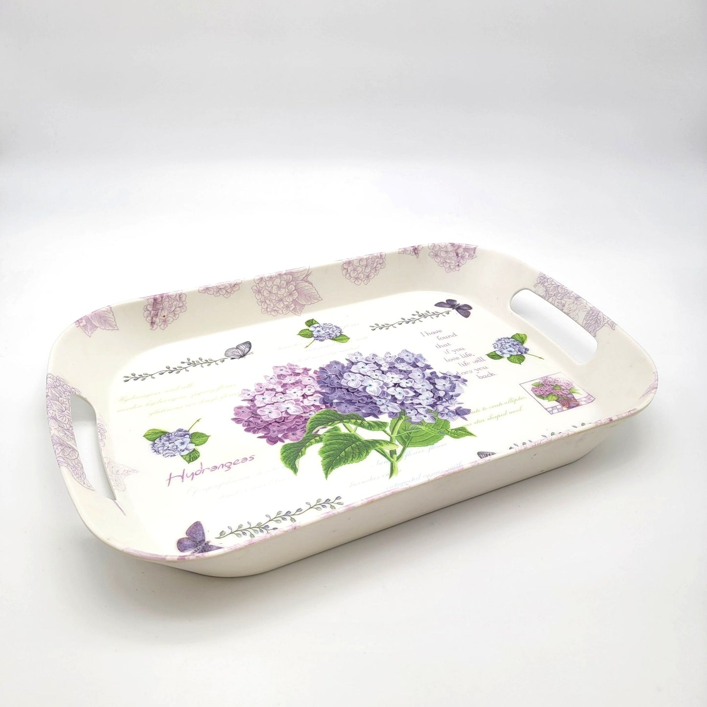 Vintage Hydrangeas Butterfly Melamine Serving Tray