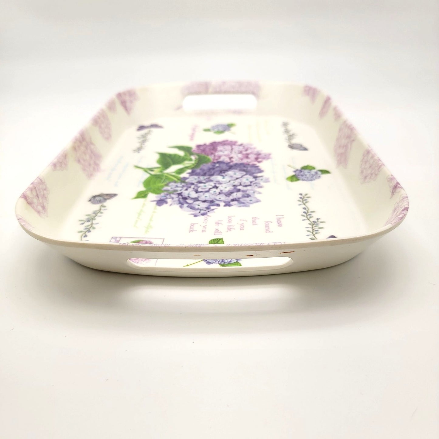 Vintage Hydrangeas Butterfly Melamine Serving Tray