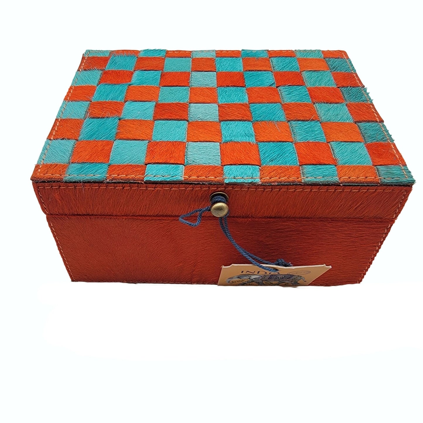 Three Sixty Orange & Blue Checkered Steer Hide Box