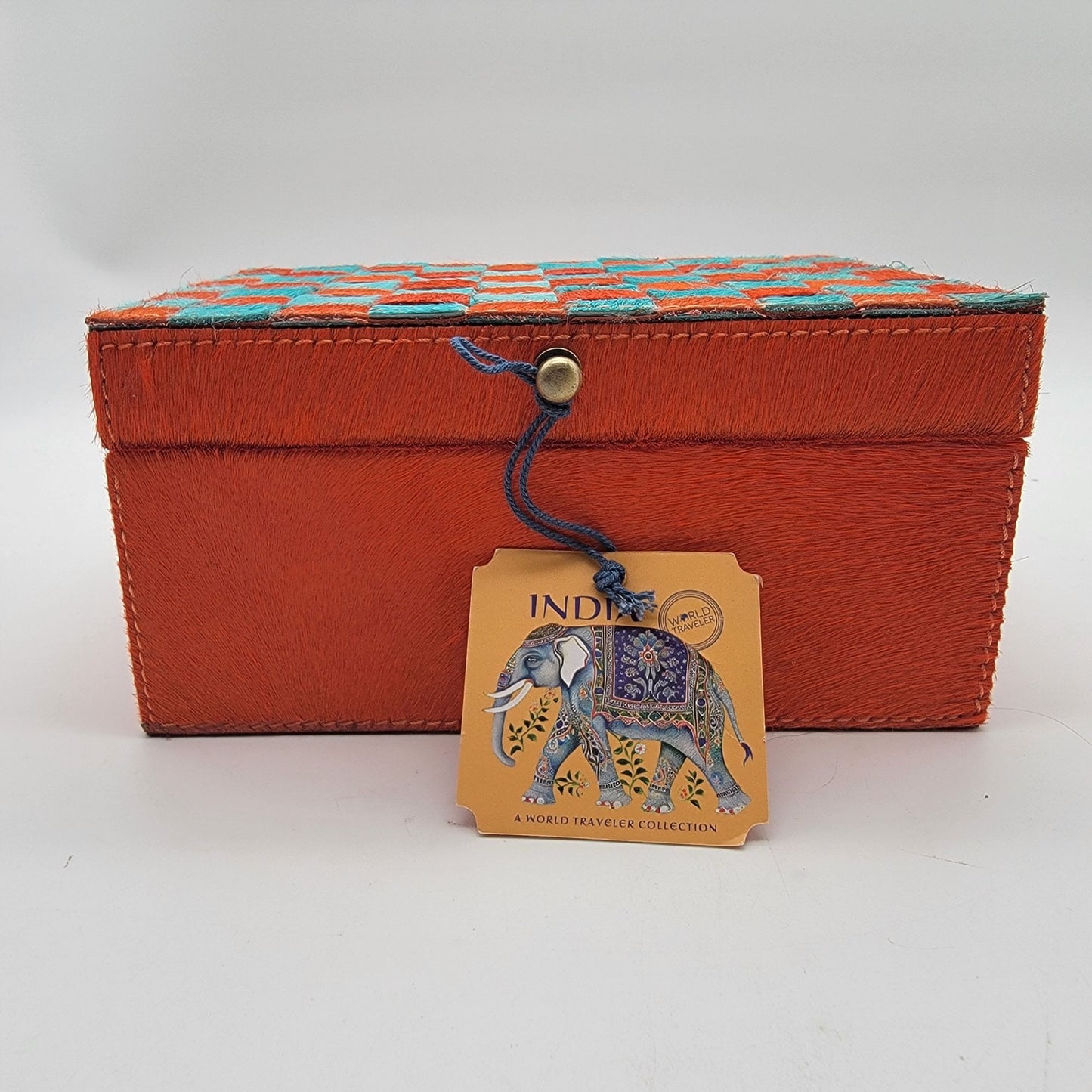 Three Sixty Orange & Blue Checkered Steer Hide Box