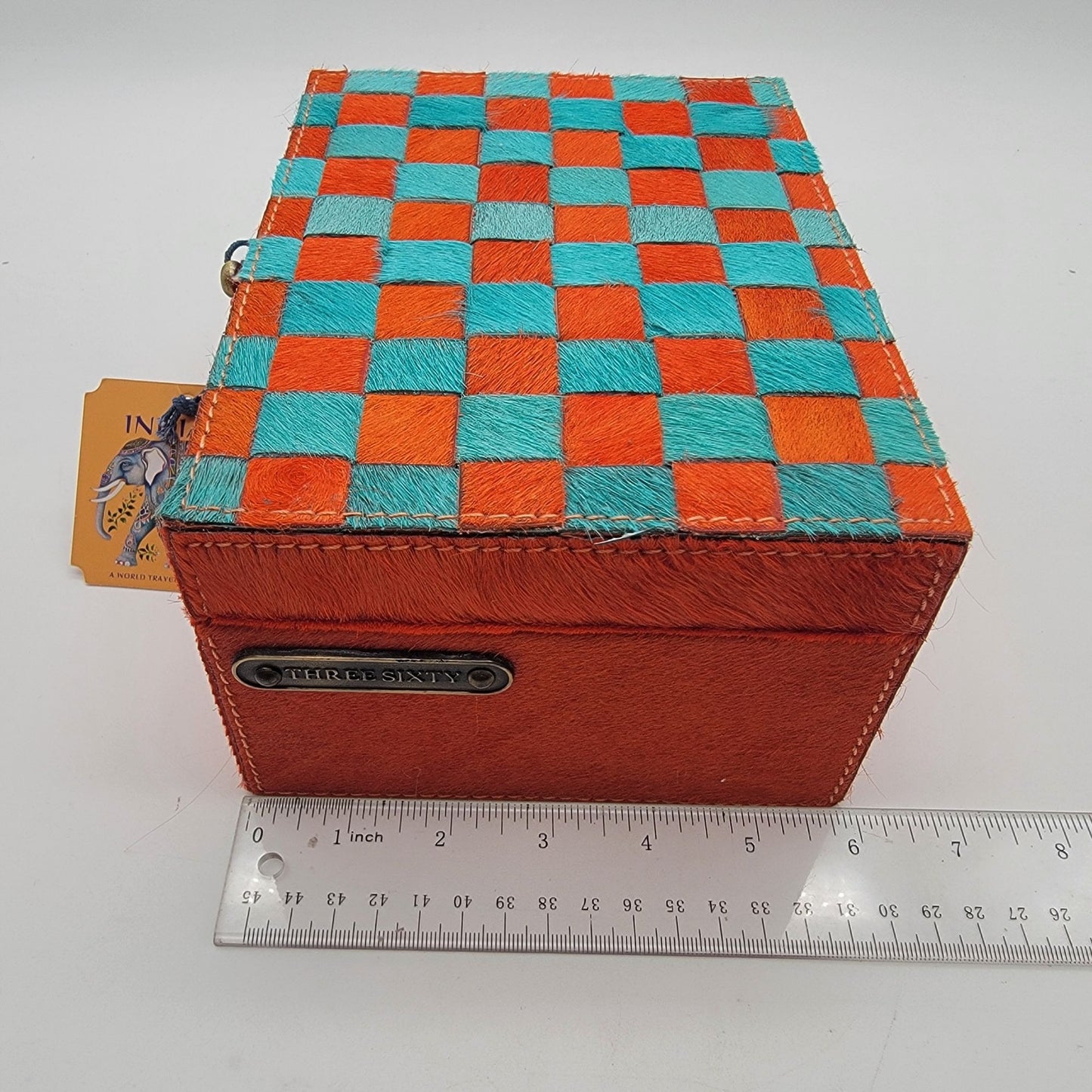 Three Sixty Orange & Blue Checkered Steer Hide Box