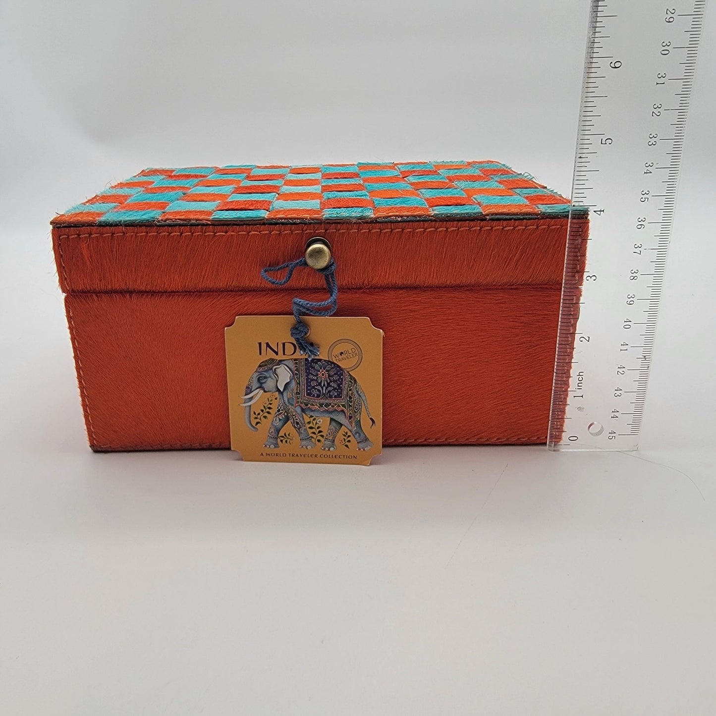 Three Sixty Orange & Blue Checkered Steer Hide Box