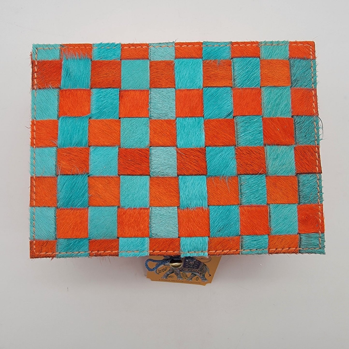 Three Sixty Orange & Blue Checkered Steer Hide Box