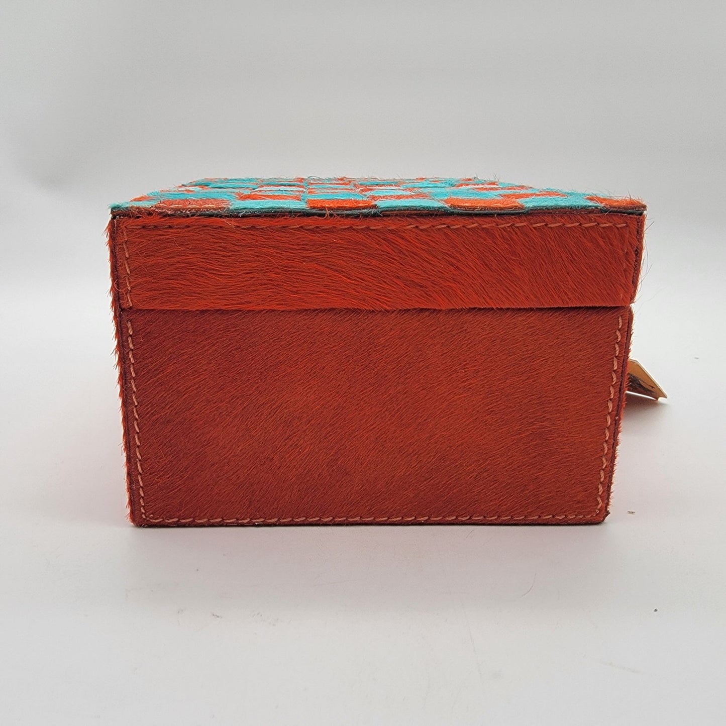Three Sixty Orange & Blue Checkered Steer Hide Box