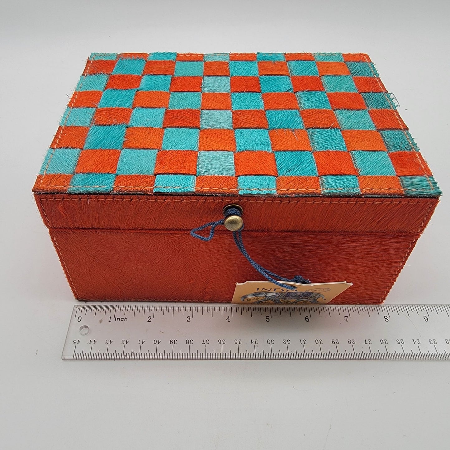 Three Sixty Orange & Blue Checkered Steer Hide Box
