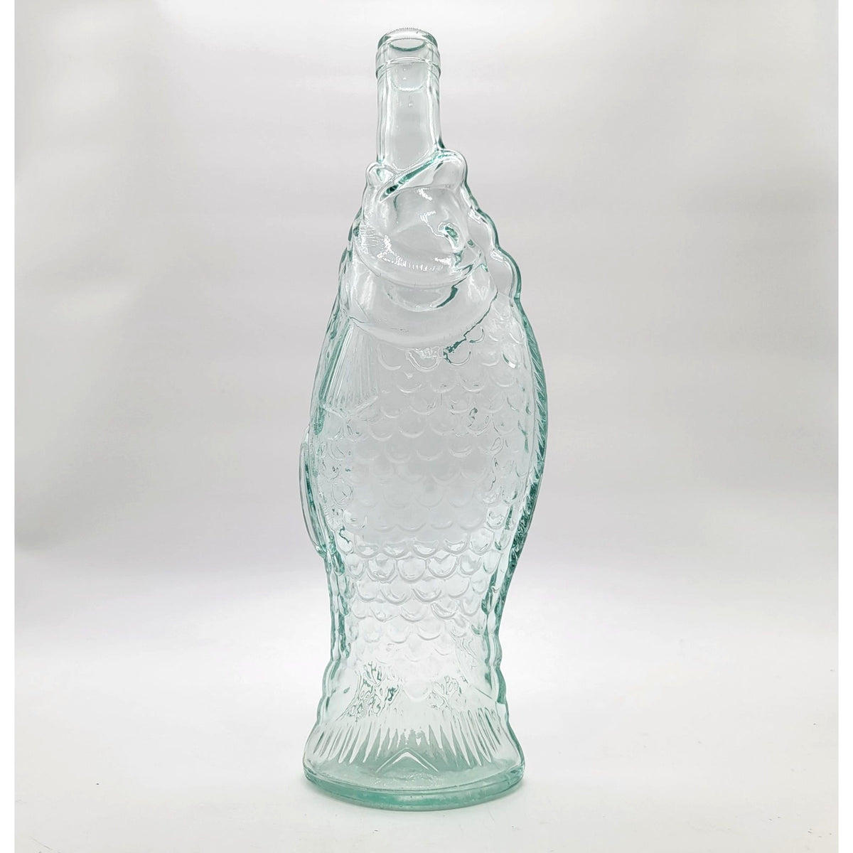 1970s Vintage Blue Glass Fish Bottle