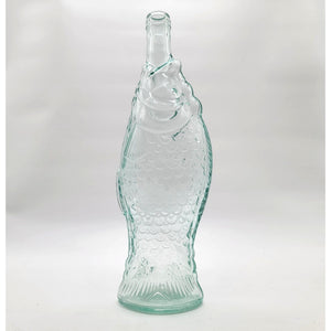 1970s Vintage Blue Glass Fish Bottle