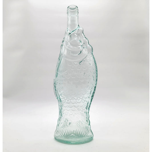 1970s Vintage Blue Glass Fish Bottle
