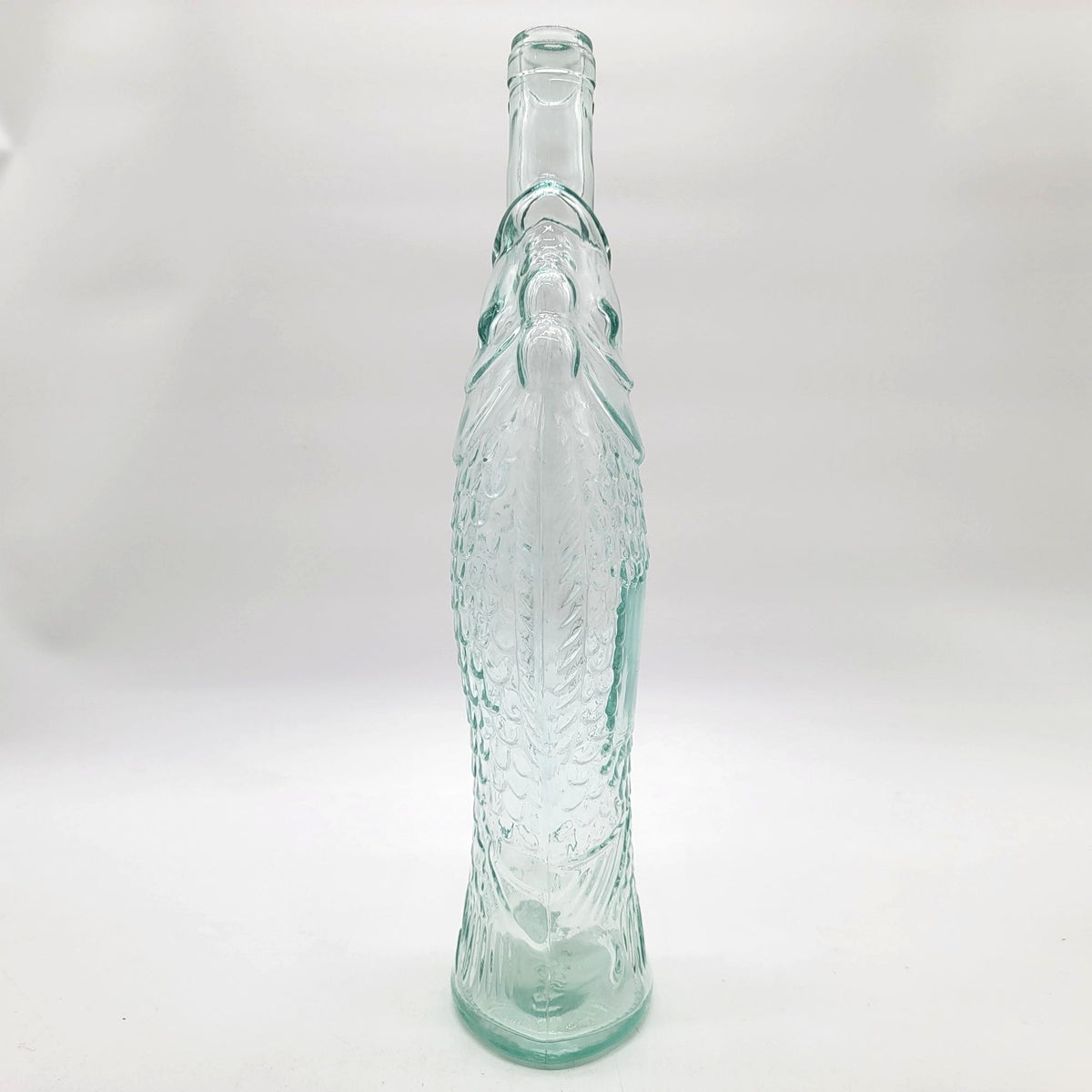 1970s Vintage Blue Glass Fish Bottle