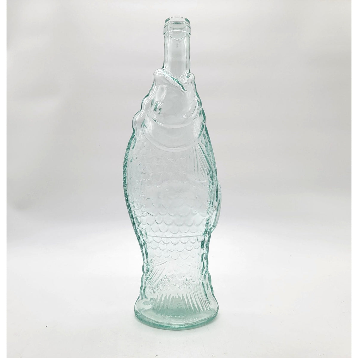 1970s Vintage Blue Glass Fish Bottle