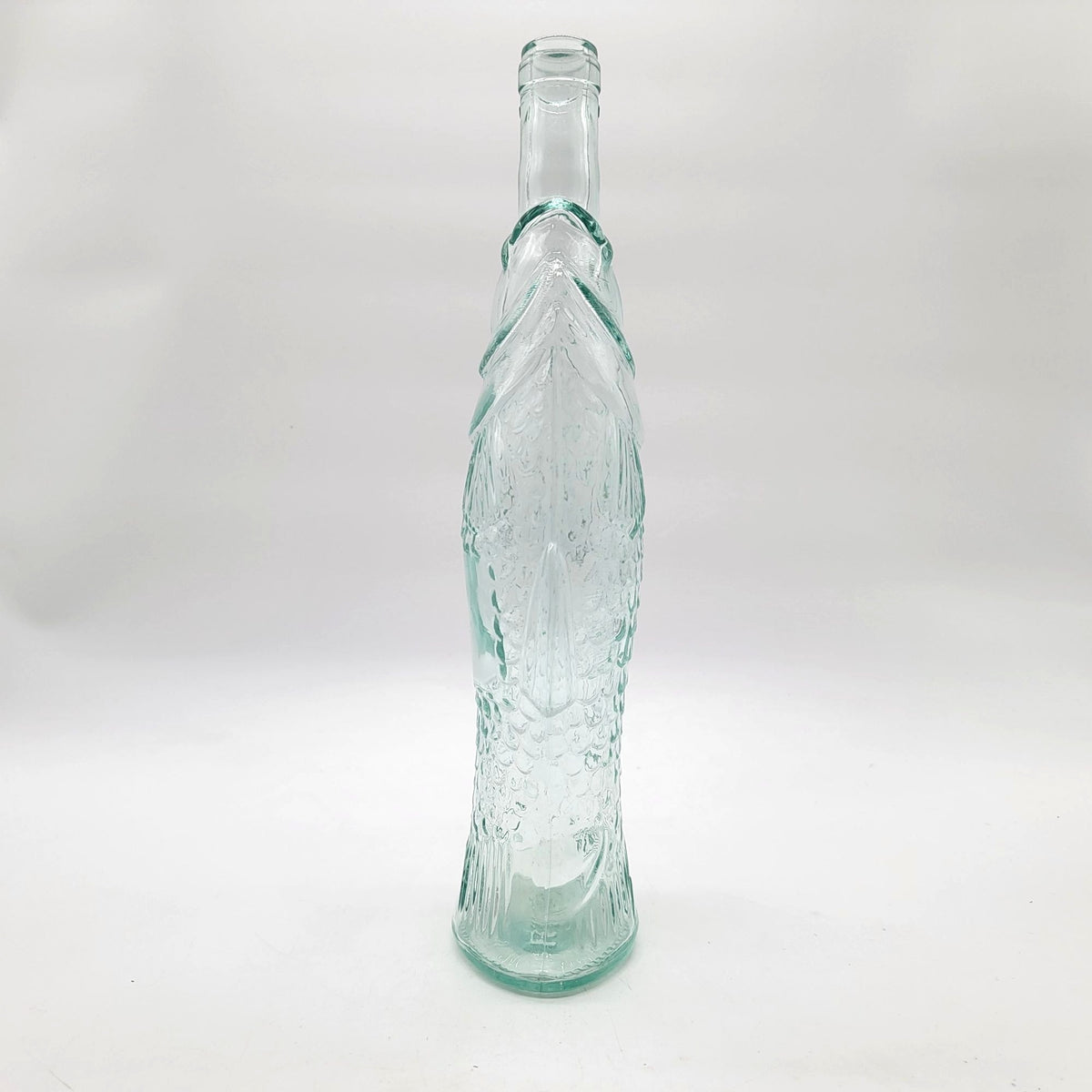 1970s Vintage Blue Glass Fish Bottle