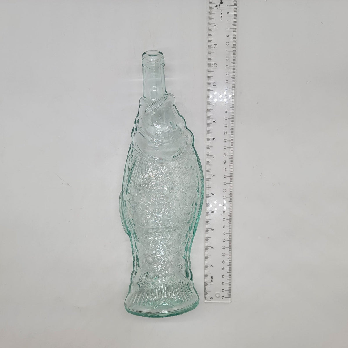 1970s Vintage Blue Glass Fish Bottle