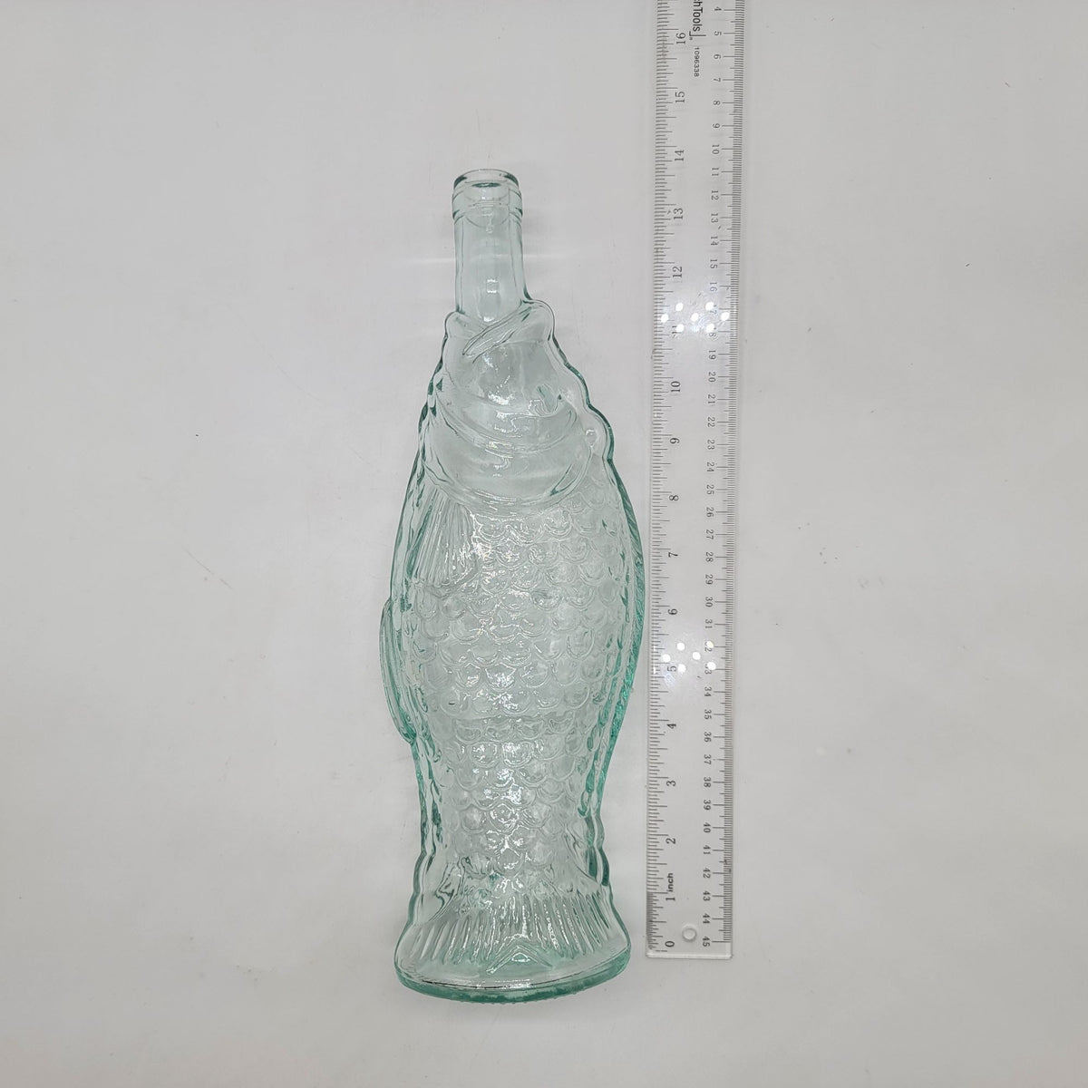 1970s Vintage Blue Glass Fish Bottle