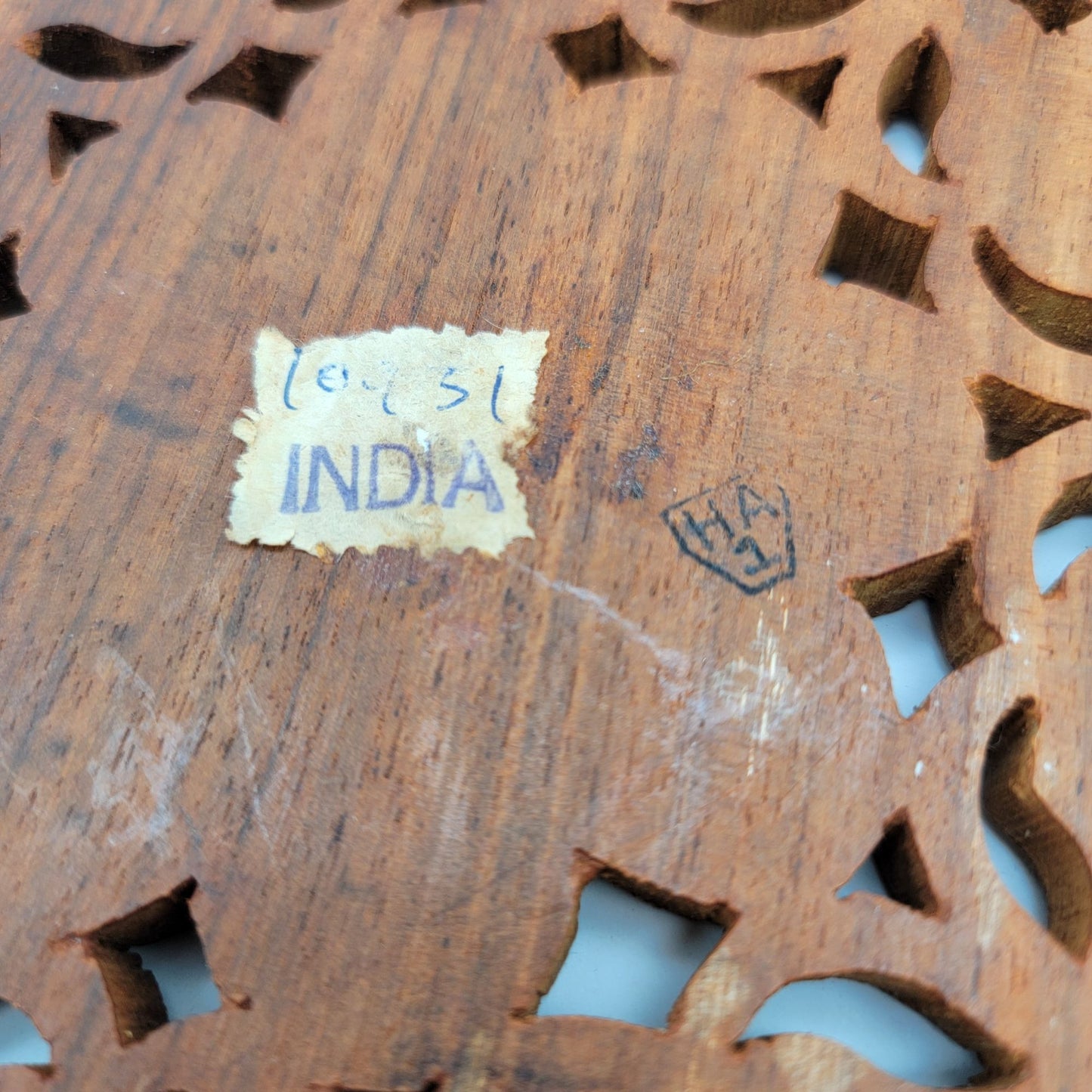 Handcrafted Vintage Wooden Trivet With Floral Carving