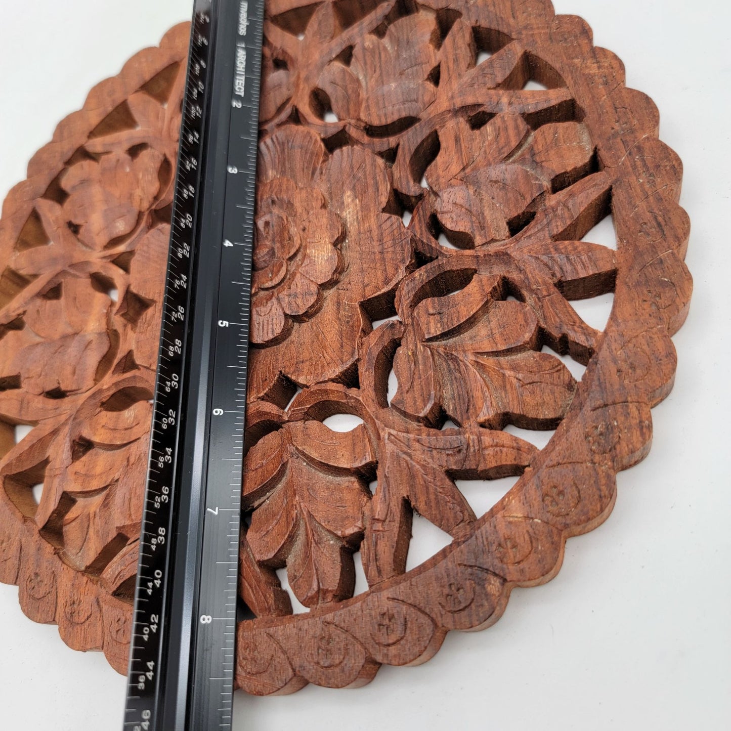 Handcrafted Vintage Wooden Trivet With Floral Carving