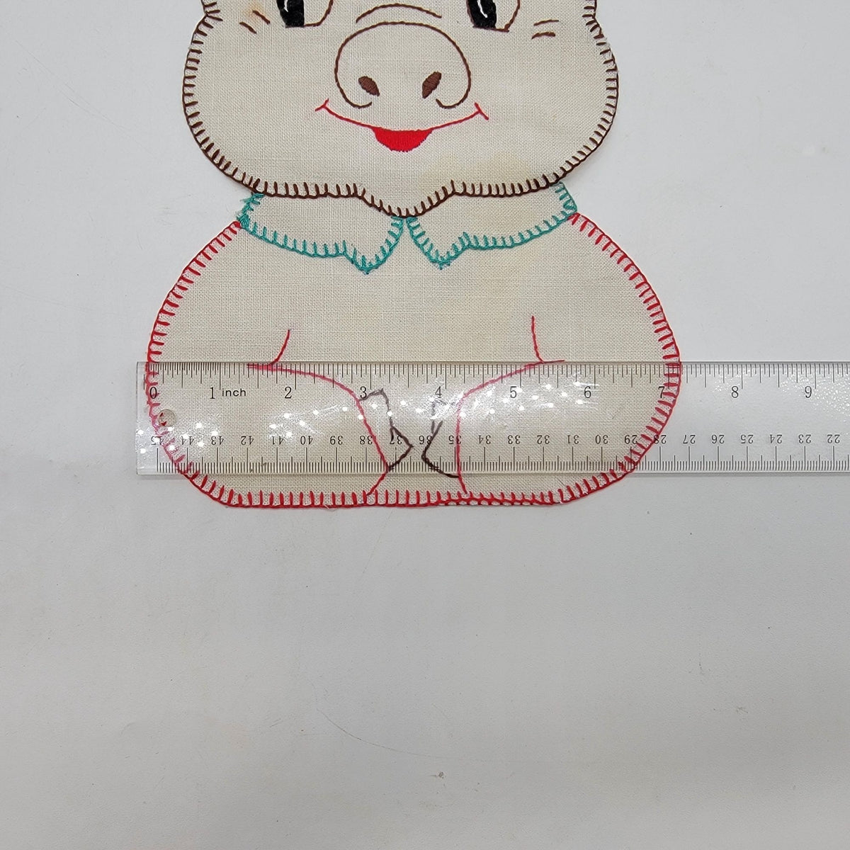 1930s Hand-Embroidered Pig Baby Bib