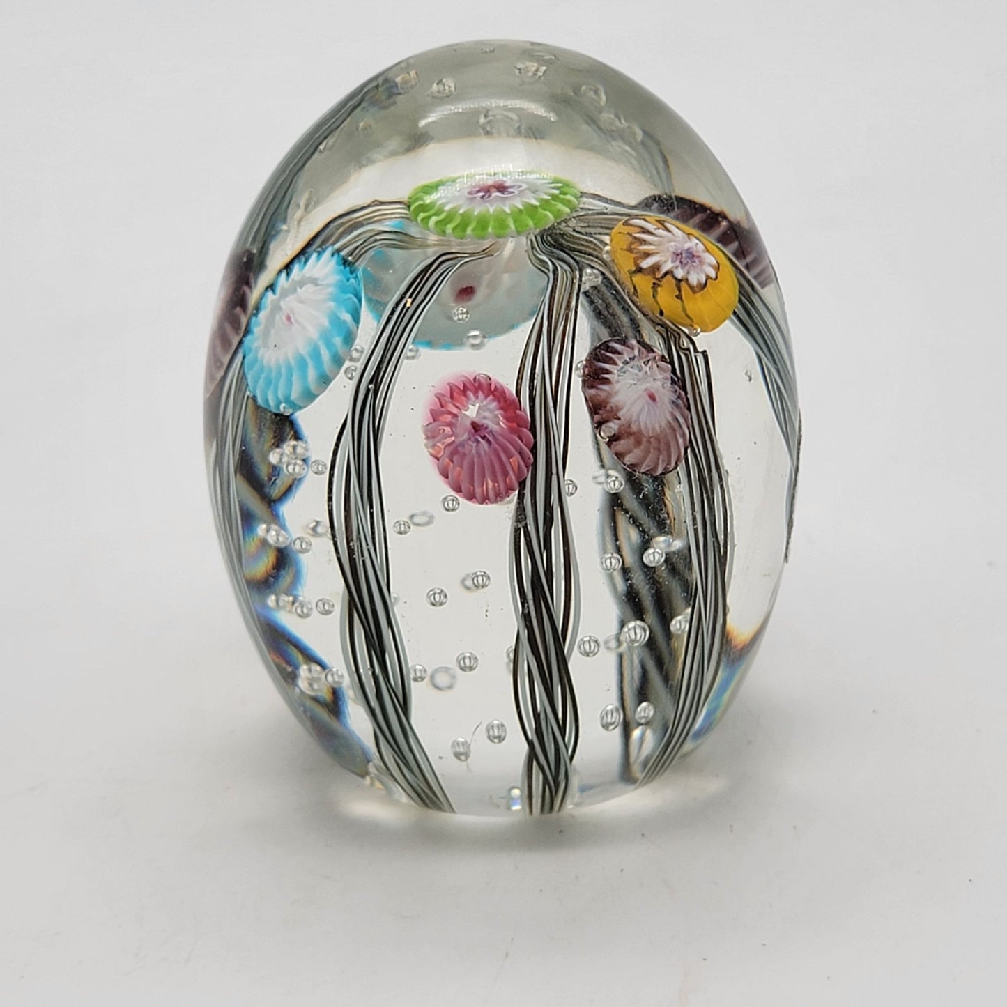 Vintage Fratelli Toso Murano Millefiori Latticino Glass Egg Paperweight With Original Sticker