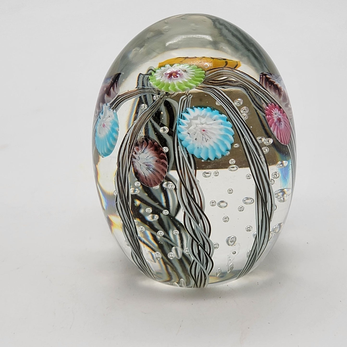 Vintage Fratelli Toso Murano Millefiori Latticino Glass Egg Paperweight With Original Sticker