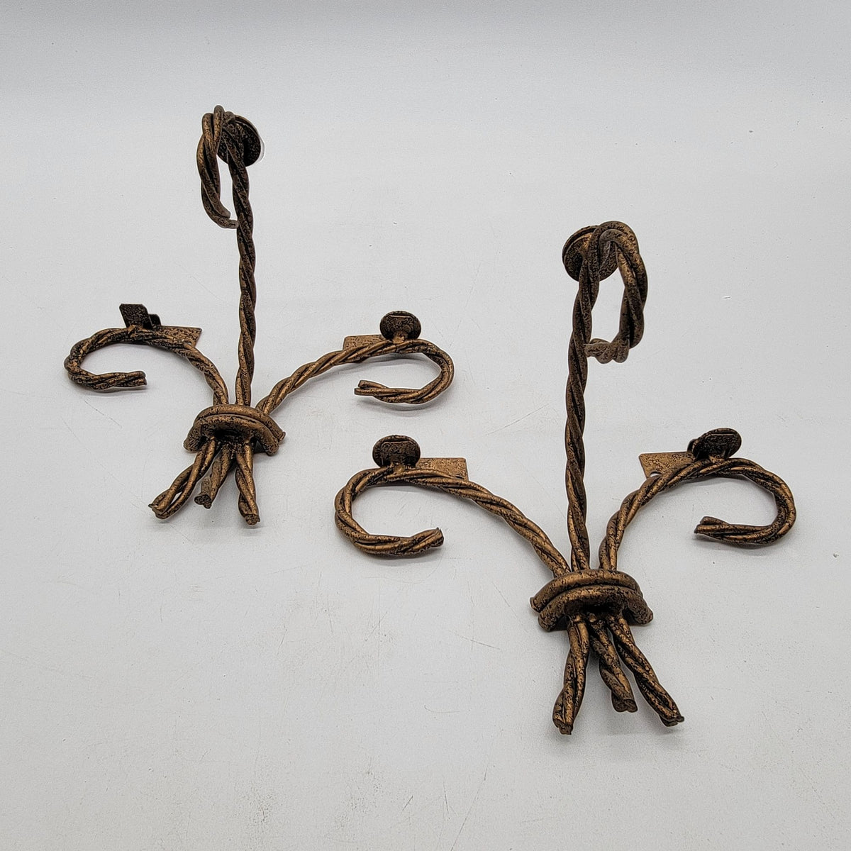 Homco Home Interiors Hollywood Regency Twisted Metal Rope Wall Shelf Brackets Pair