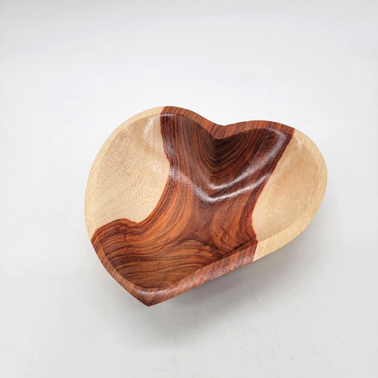 Wabi Sabi Two-Tone Granadillo Wood Heart Trinket Dish Signed As Found
