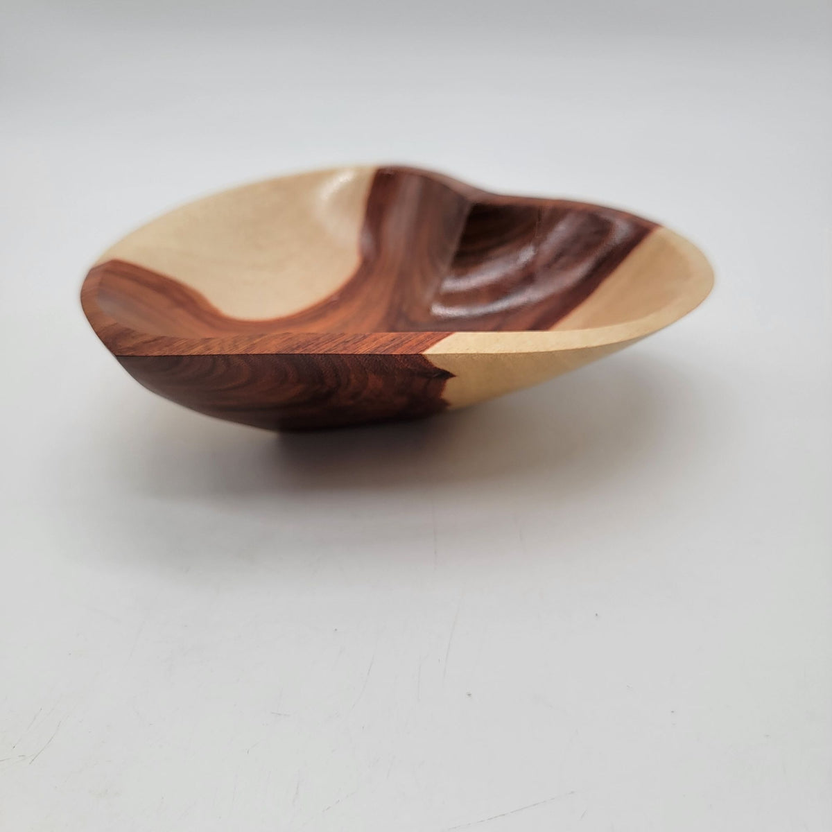 Wabi Sabi Two-Tone Granadillo Wood Heart Trinket Dish Signed As Found