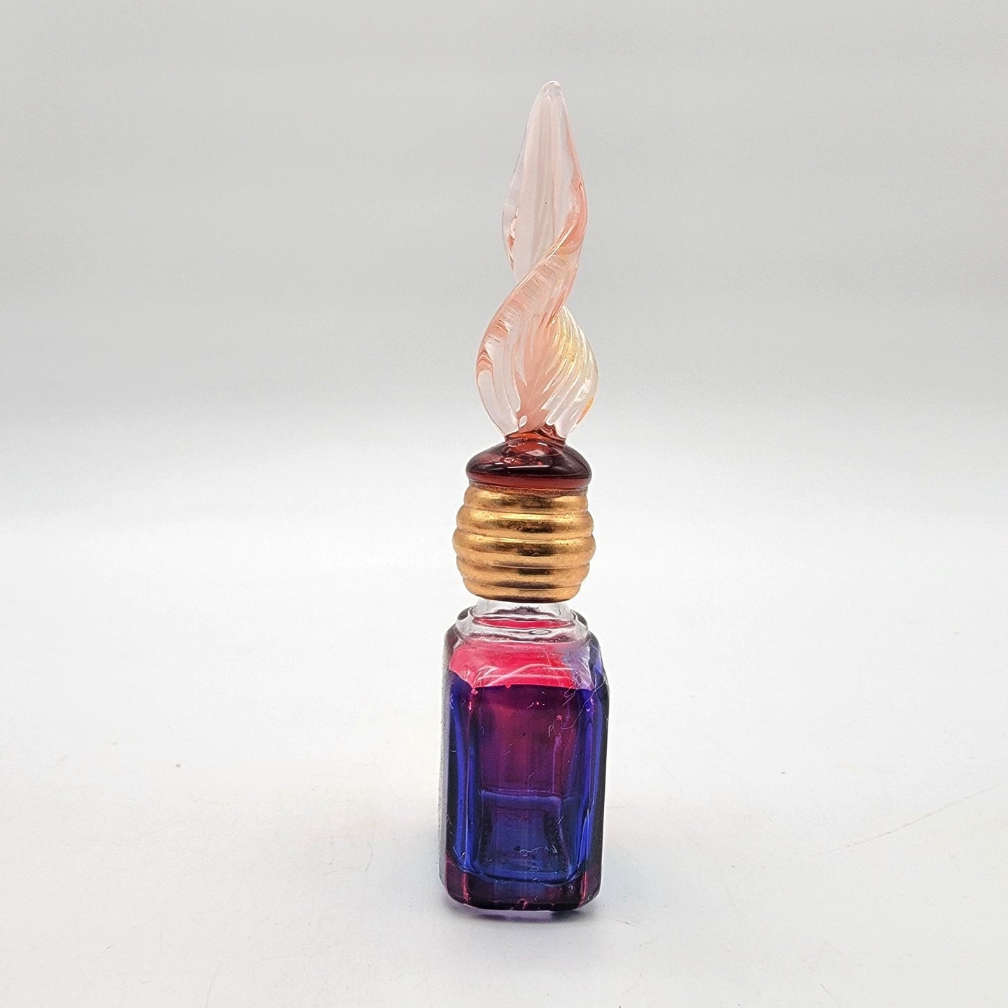 Vintage Murano Hand-Painted Glass Perfume Bottle With Leaf Stopper