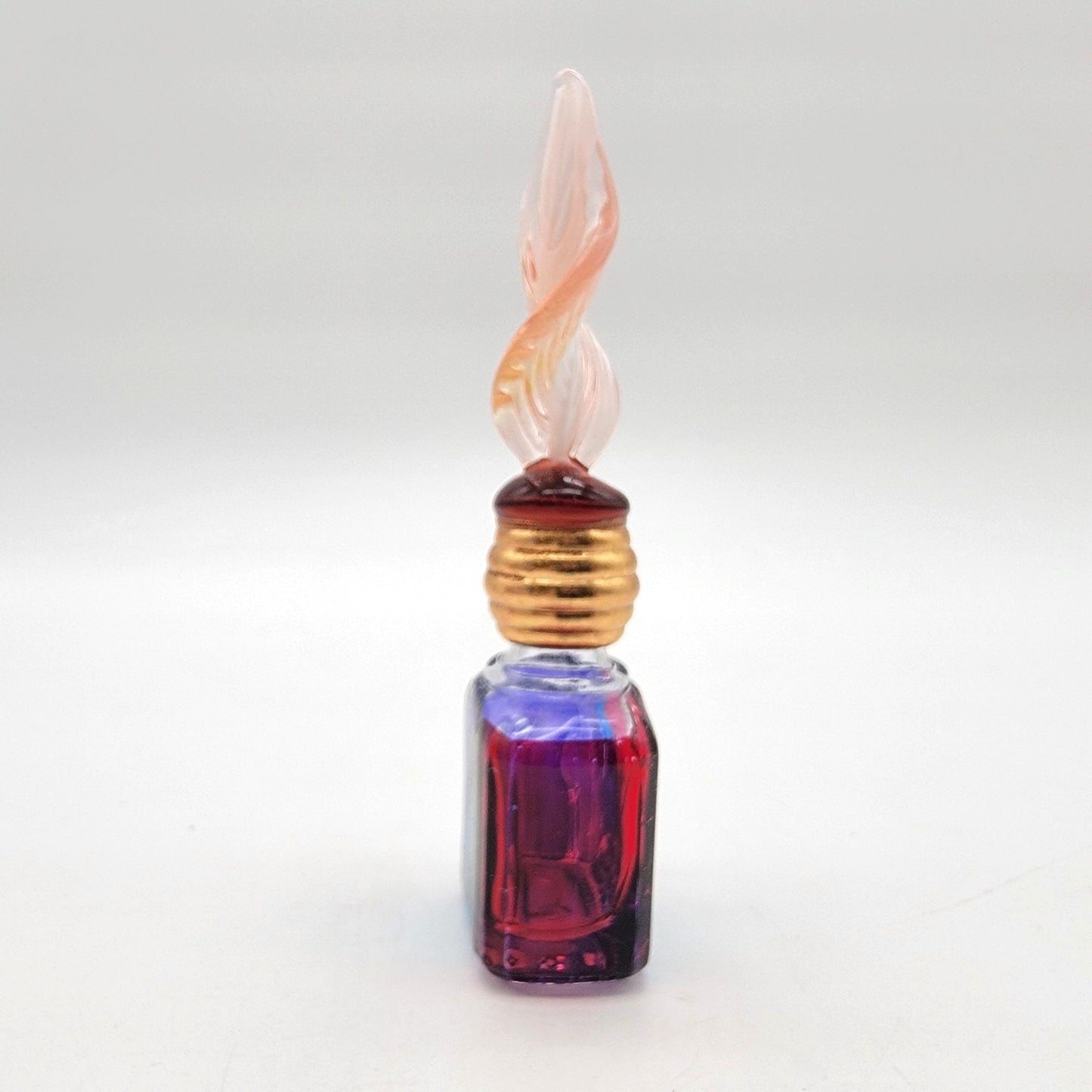 Vintage Murano Hand-Painted Glass Perfume Bottle With Leaf Stopper