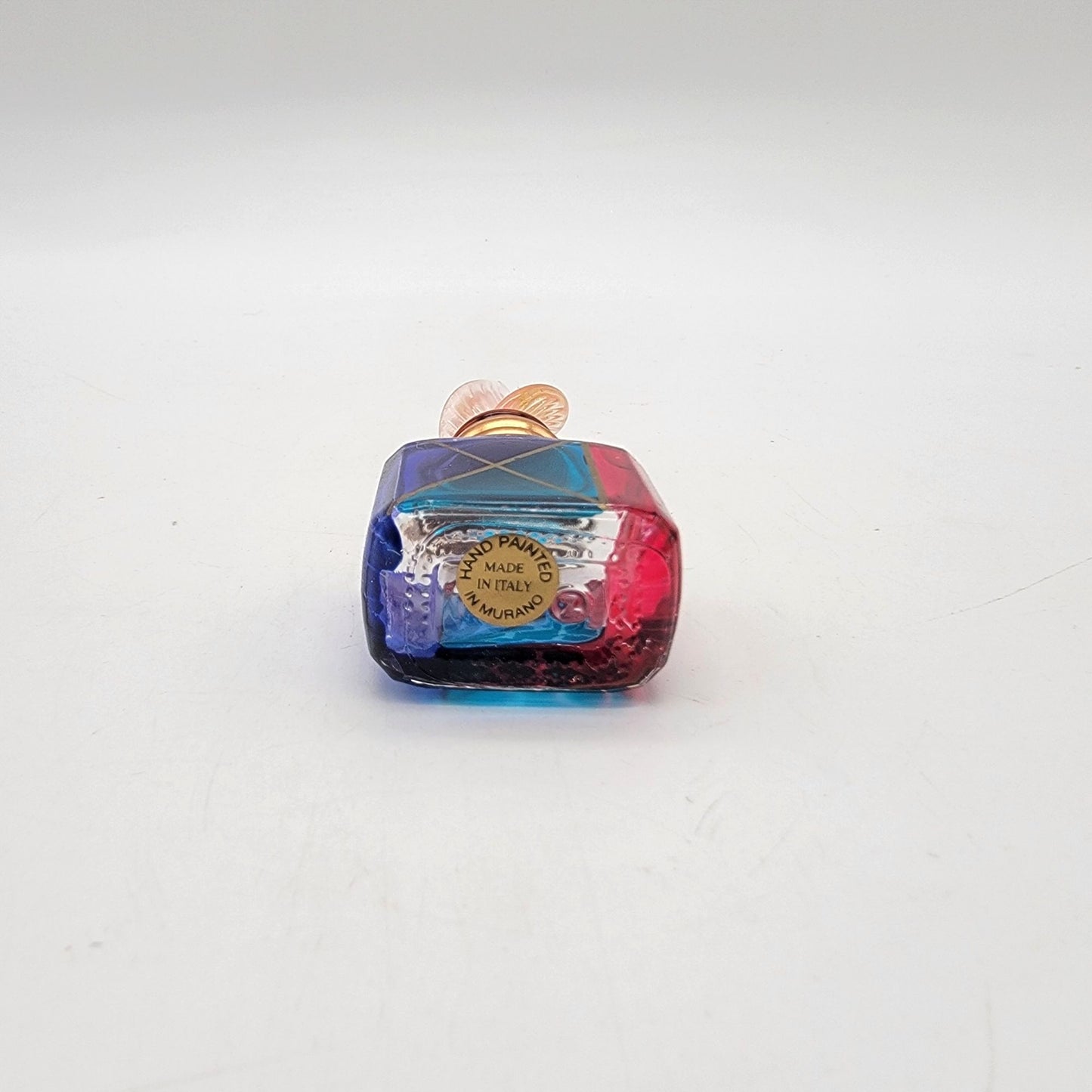 Vintage Murano Hand-Painted Glass Perfume Bottle With Leaf Stopper