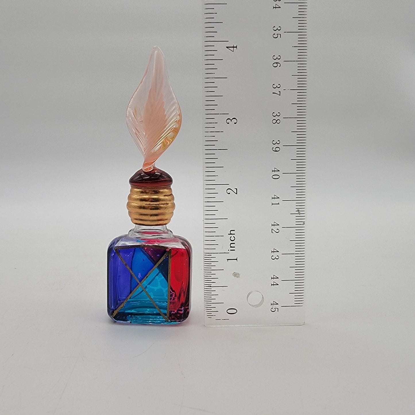 Vintage Murano Hand-Painted Glass Perfume Bottle With Leaf Stopper