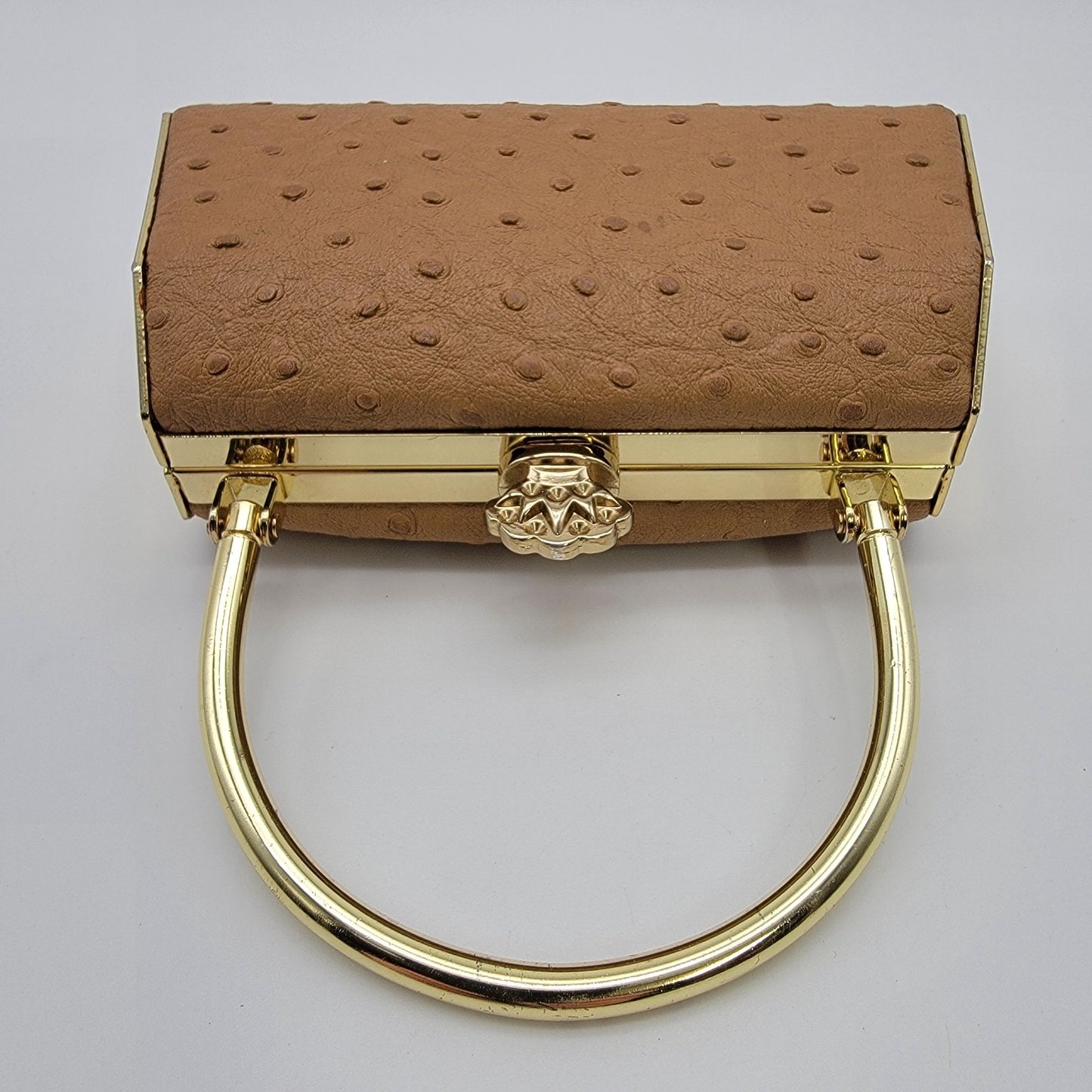 Vintage Bijoux Terner Compact Evening Clutch Bag Ostrich Pattern