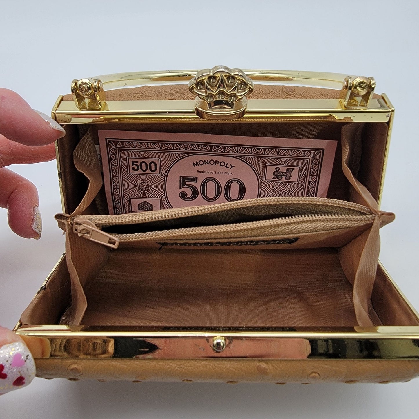 Vintage Bijoux Terner Compact Evening Clutch Bag Ostrich Pattern