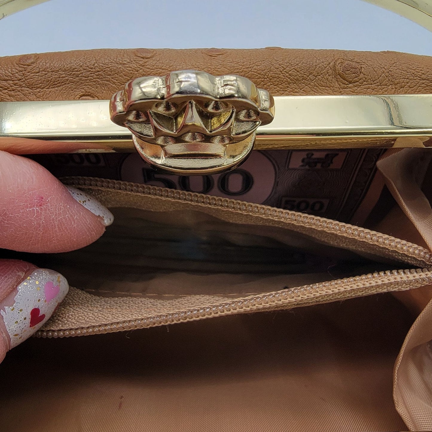 Vintage Bijoux Terner Compact Evening Clutch Bag Ostrich Pattern