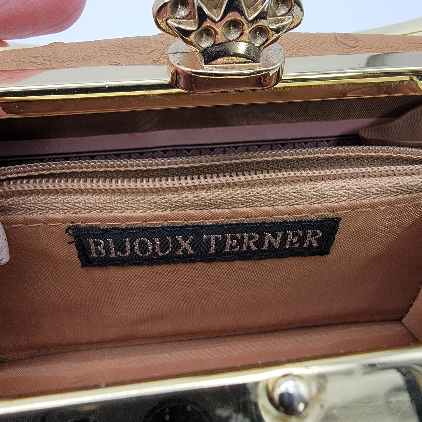 Vintage Bijoux Terner Compact Evening Clutch Bag Ostrich Pattern