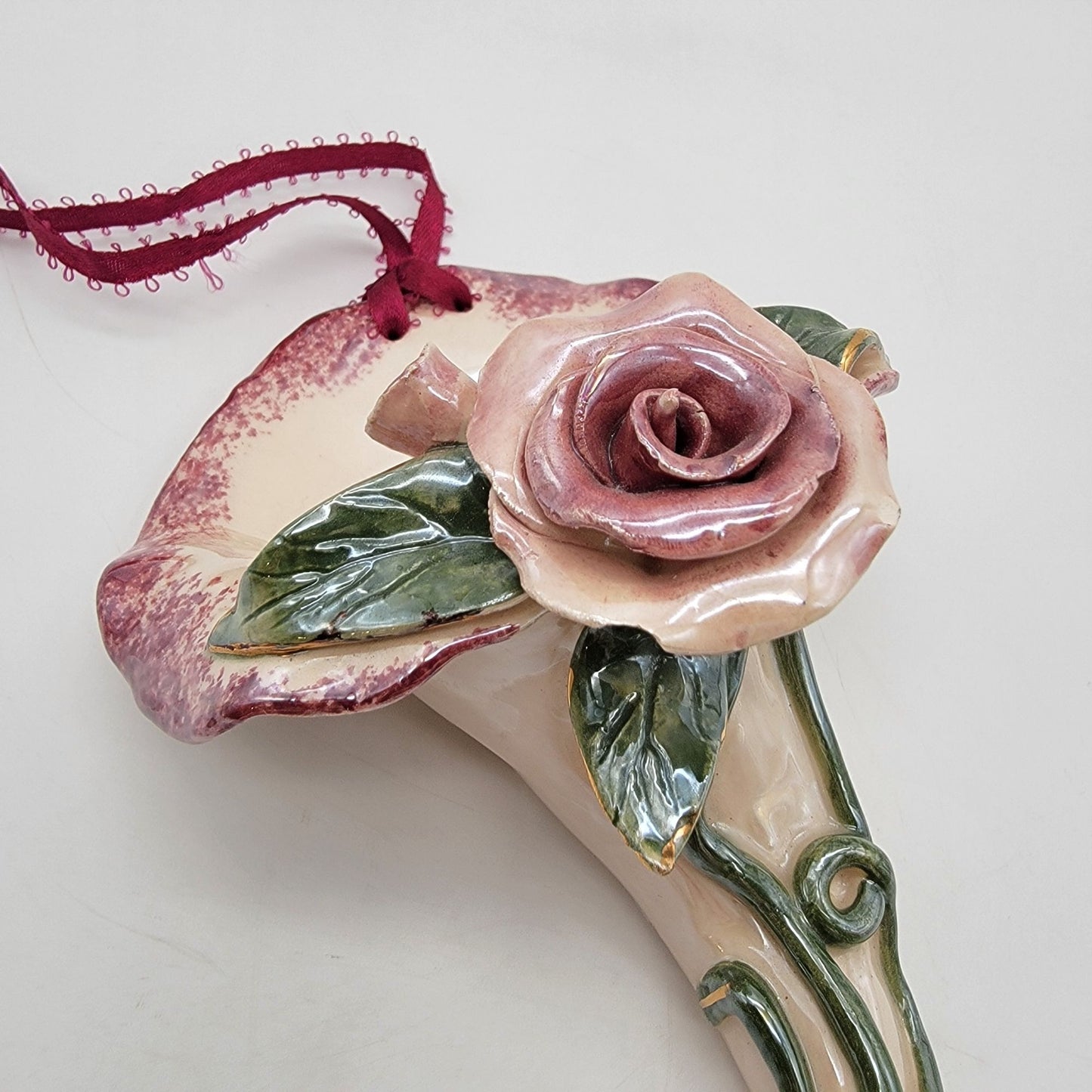 Vintage Blue Sky Heather Goldminc Rose Wall Pocket Vase