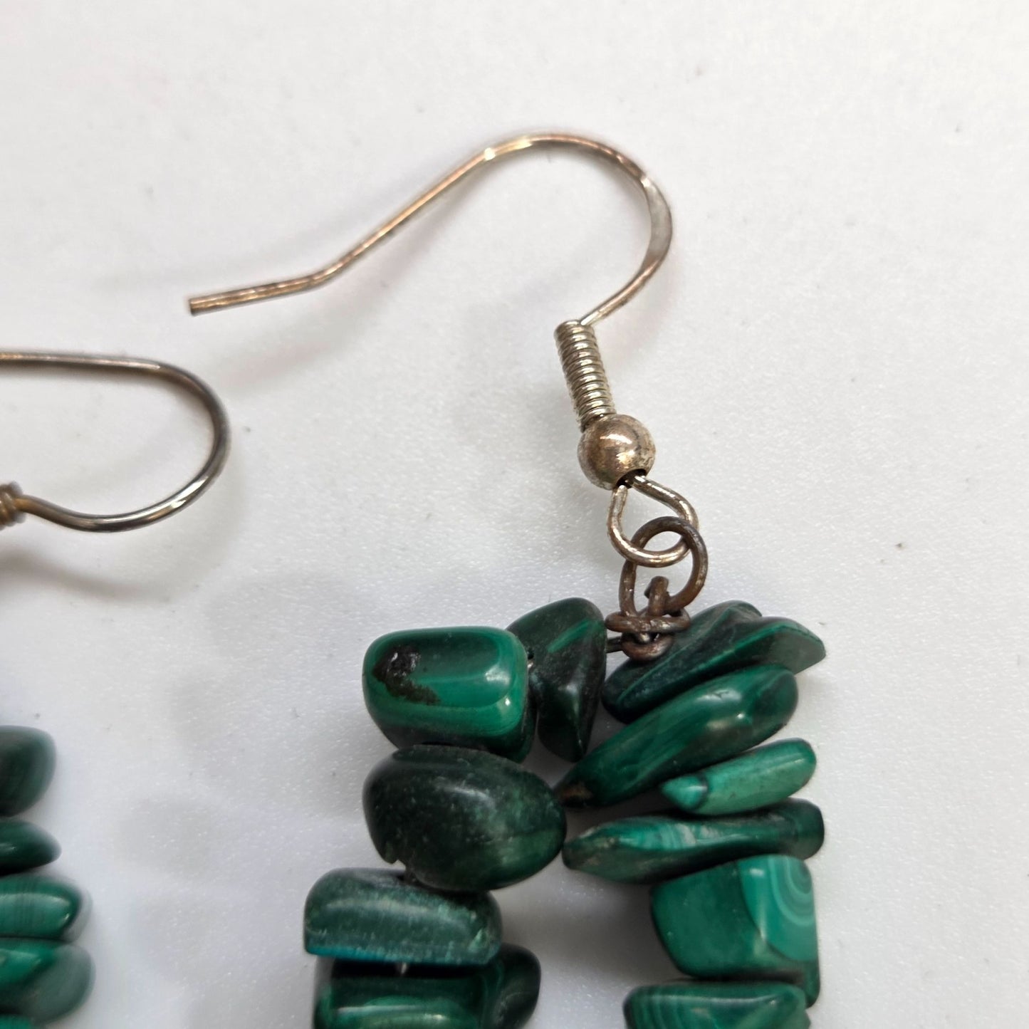 Vintage Malachite Chip Dangle Earrings