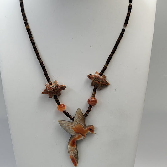 Vintage Native American Abalone Bird & Turtle Fetish Necklace