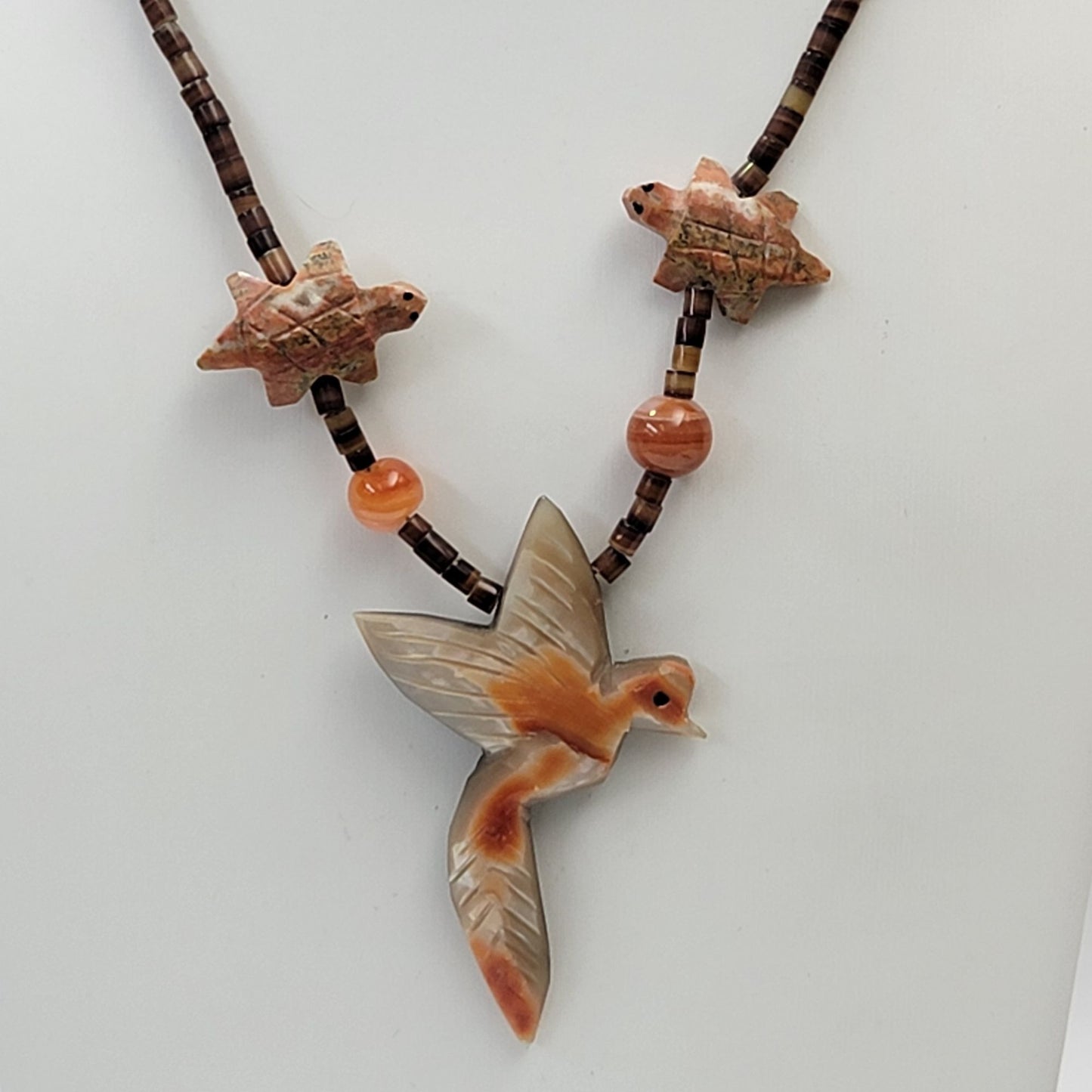 Vintage Native American Abalone Bird & Turtle Fetish Necklace