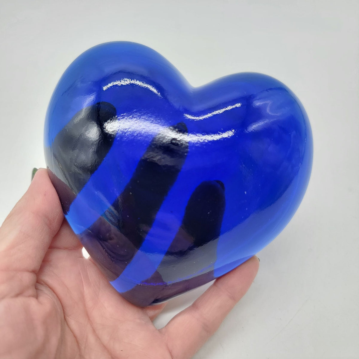 Vintage Cobalt Blue Art Glass Heart Paperweight