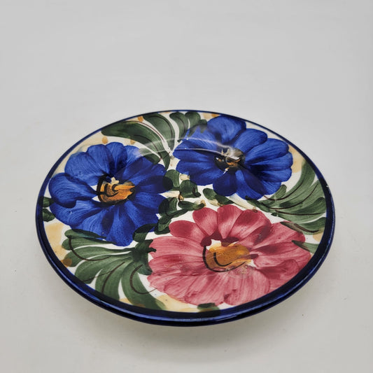 Hand-Painted Floral Dish  Blue Pink Green